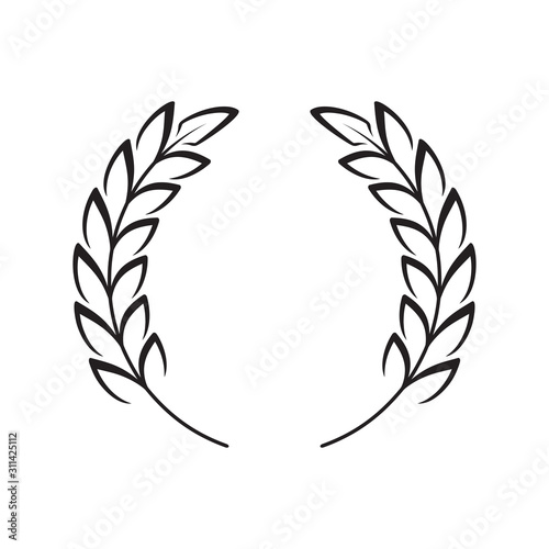 Wreath of ears of wheat, rice. Cereal crops. Winner round emblem Design elements. Vector.
