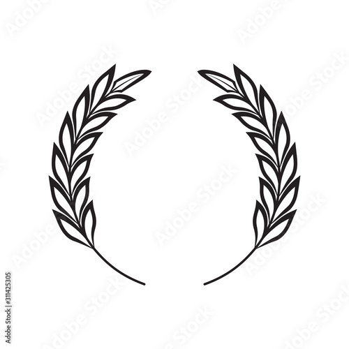 Wreath of ears of wheat, rice. Cereal crops. Winner round emblem Design elements. Vector.