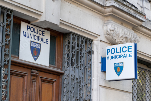 police municipale means in french Municipal police sign of Avignon local police under authority of city Mayor in France