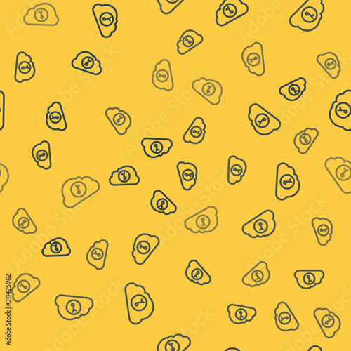 Blue line Music streaming service icon isolated seamless pattern on yellow background. Sound cloud computing, online media streaming, online song, audio wave. Vector Illustration