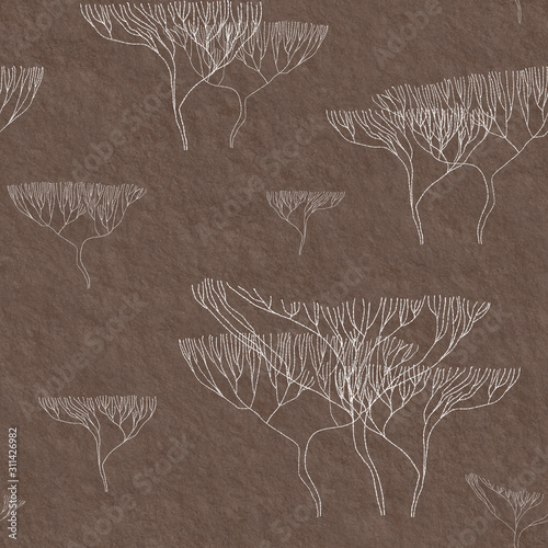 Wallpaper Mural Seamless graphic texture of the paper. Texture with hand drawn trees.  Japanese minimalist design. Vintage print. Packaging, clothing, Wallpaper, greeting cards, wedding invitation template.  Torontodigital.ca