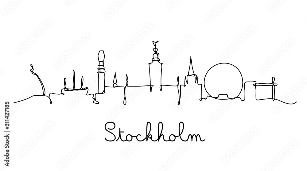 One line style Stockholm city skyline. Simple modern minimaistic style vector.