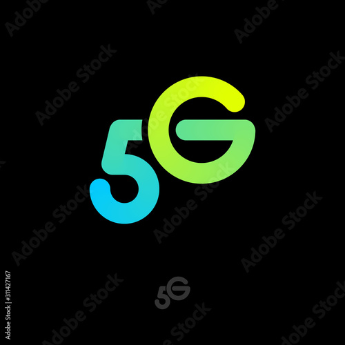 5G  gradient logo. Monogram consist of crossing  Number 5 and letter G. Symbol of  fifth generation mobile networks.