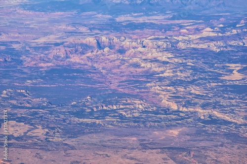 Zions National Park in Utah, Aerial view from airplane of abstract Landscapes, peaks and canyons by Saint George, United States of America. USA. © Jeremy