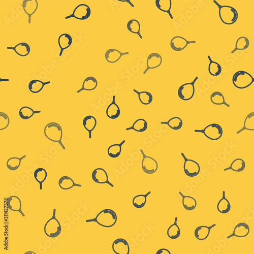 Blue line Balloon with ribbon icon isolated seamless pattern on yellow background. Vector Illustration