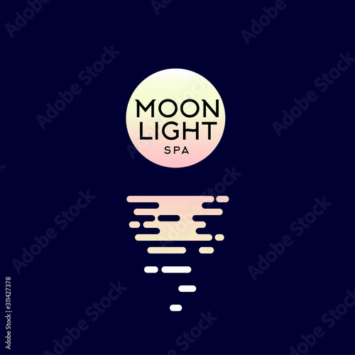 Moonlight spa logo. Hotel spa emblems. The moon and reflection in the water.