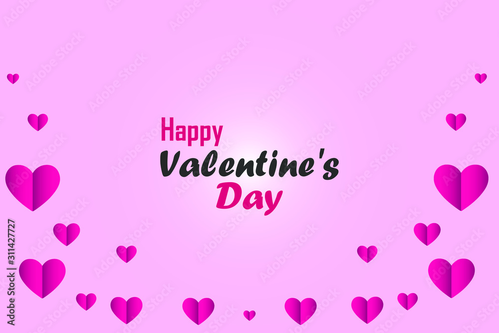 Valentines day card design. Pink color hearts background design. Vector illustration.