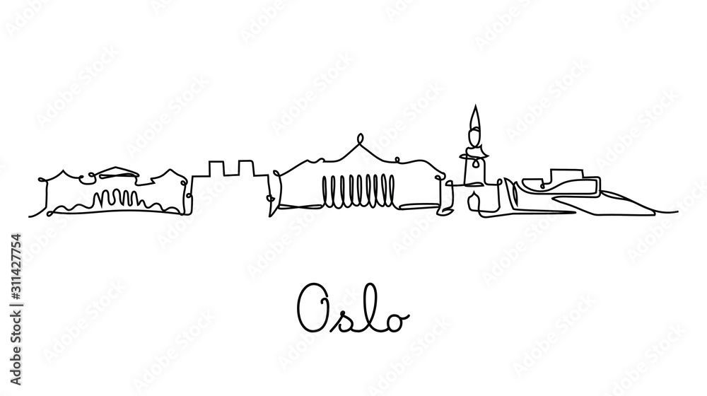 One line style Oslo city skyline. Simple modern minimaistic style vector.