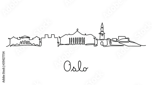One line style Oslo city skyline. Simple modern minimaistic style vector.