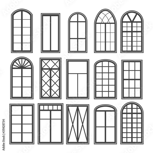 Window frames. Black silhouette. Retro design..Architecture design outdoor or exterior view, building and home theme