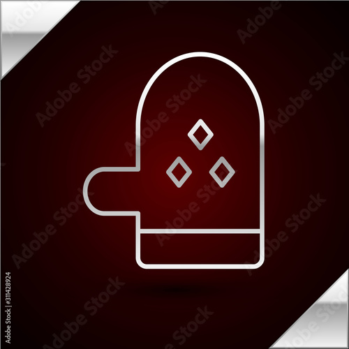Silver line Oven glove icon isolated on dark red background. Kitchen potholder sign. Cooking glove. Vector Illustration