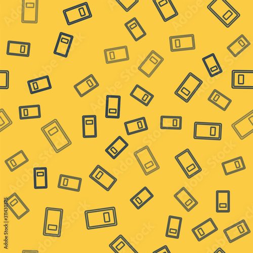 Blue line Police assault shield icon isolated seamless pattern on yellow background. Vector Illustration