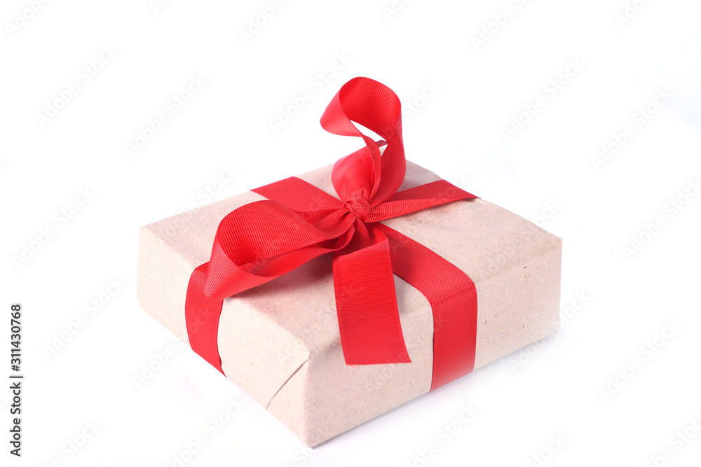 Obraz premium New Year's or Valentine's Day gifts boxes tied with red ribbon isolated on a white background