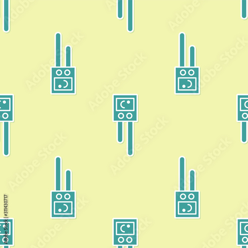 Green Temperature and humidity sensor icon isolated seamless pattern on yellow background.  Vector Illustration