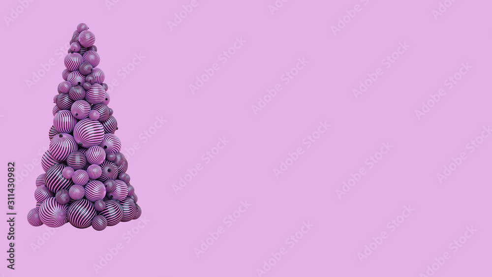 A Lot Of Purple Christmas Balls In The Form Of Christmas Tree Isolated On The Purple Background - Christmas / New Year Concept - 3D Illustration A Lot Of Purple Christmas Balls In The Form Of Christmas Tree Isolated On The Purple Background - Christmas / New Year Concept - 3D Illustration