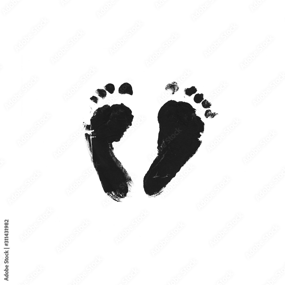 Illustration with a black and white footprint. The footprint of a four