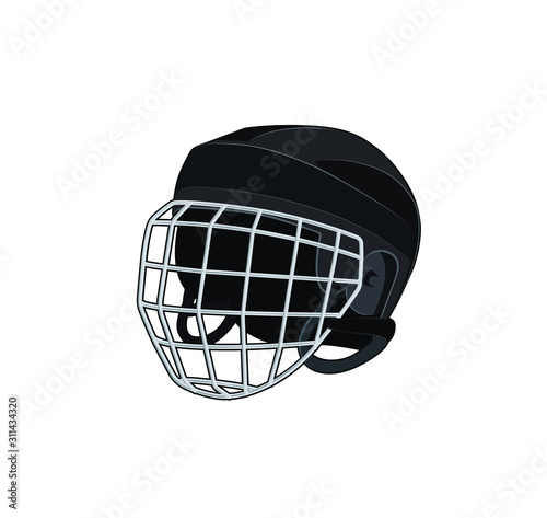 Ice hockey helmet. Black. Hockey protection equipment. Isolated vector illustration