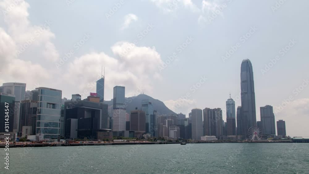 Hong Kong victoria harbour skyline Urban Panorama TimeLapse pan up Hong Kong victoria harbour skyline Urban Panorama TimeLapse pan up
