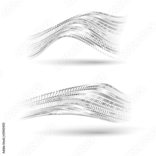 Binary code halftone wavy shapes set. Abstract technology design elments. Comunication information and data streaming. Voice recognition concept. Vector illustration.