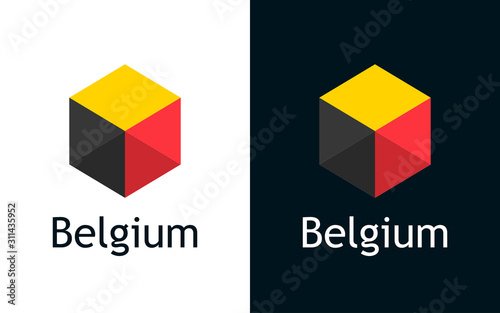 Flag of Belgium in vector. Flat icon on white and black. Emblem for Election, Sport or Travel Tour decoration. Creative illustration with caption fit into national design
