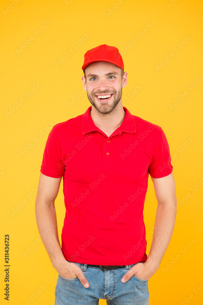 food order deliveryman. cashier vacancy. Hiring shop store worker. happy guy. dealer yellow wall. Restaurant cafe staff wanted. man delivery service in red tshirt and cap. friendly shop assistant food order deliveryman. cashier vacancy. Hiring shop store worker. happy guy. dealer yellow wall. Restaurant cafe staff wanted. man delivery service in red tshirt and cap. friendly shop assistant