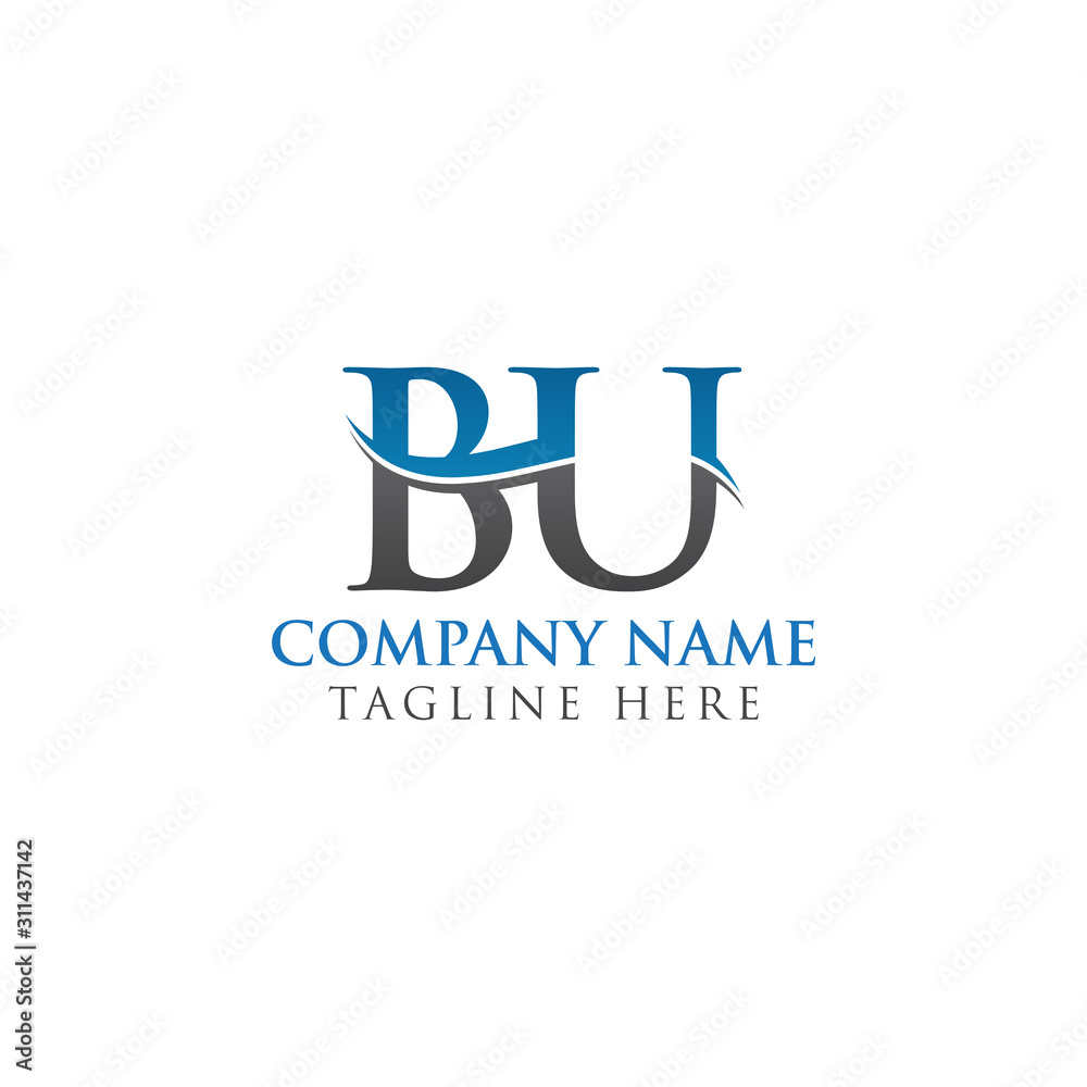 BU Letter Logo With Water Wave Business Typography Vector Template. Creative Abstract Letter BU Logo Design.