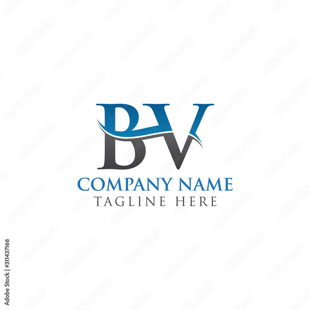 BV Letter Logo With Water Wave Business Typography Vector Template. Creative Abstract Letter BV Logo Design.