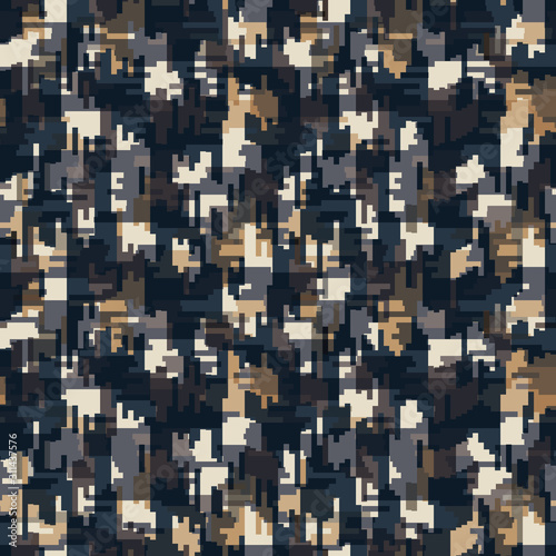 Spliced vector geo texture. Geometric variegated background. Seamless camo pattern with woven broken line. Modern distorted pixel textile all over print. Trendy digital disrupted glitch tile repeat