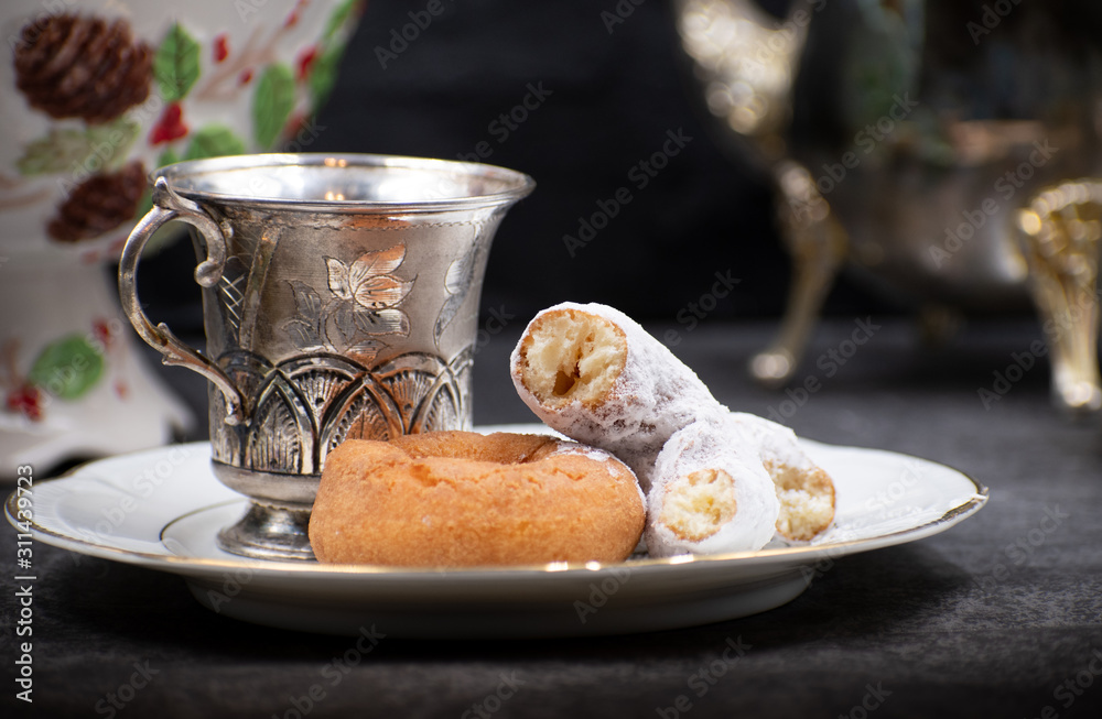Festive Christmas doughnuts in a Christmas vase Festive Christmas doughnuts in a Christmas vase