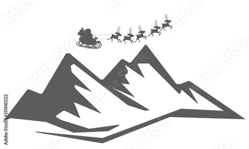 Santa Claus logo on a background of mountains  vector art illustration.