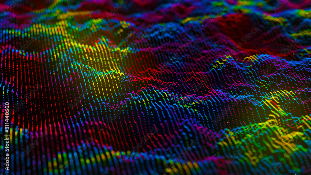 Obraz premium Cybernetic futuristic background. Big data visualization. Abstract perspective illustration. 3D rendering.