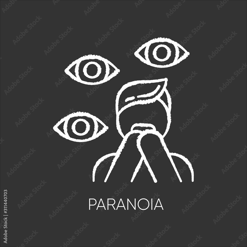 Paranoia chalk icon. Panic attack. Scared person. Fear and phobia