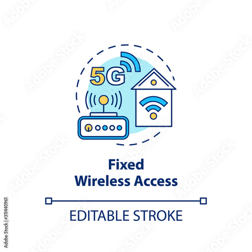 Fixed wireless access concept icon. 5G technologies idea thin line illustration. Global coverege. Mobile internet. High-speed connection. Vector isolated outline drawing. Editable stroke