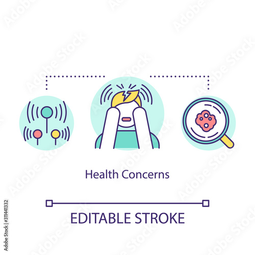 Health concerns concept icon. Medical examination. 5G technologies idea thin line illustration. Sickness. Medicine, health control. Vector isolated outline drawing. Editable stroke