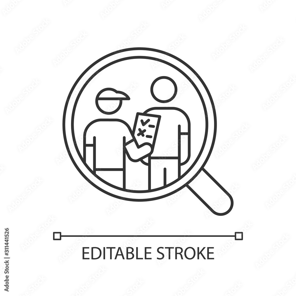 Personal interview survey linear icon. Face-to-face poll. Social research. Customer satisfaction. Feedback. Thin line illustration. Contour symbol. Vector isolated outline drawing. Editable stroke Personal interview survey linear icon. Face-to-face poll. Social research. Customer satisfaction. Feedback. Thin line illustration. Contour symbol. Vector isolated outline drawing. Editable stroke