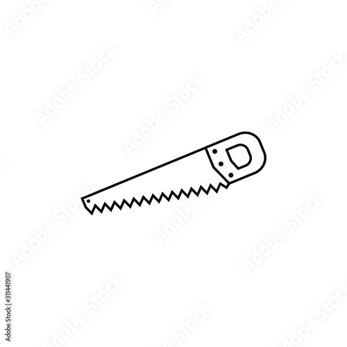 Black line Garden saw. Hand saw icon isolated on white background. Vector Illustration