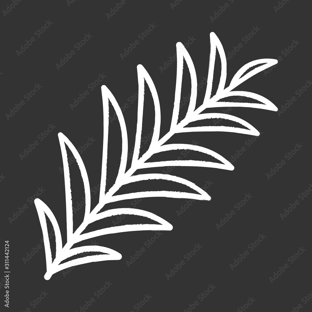 Palm branch chalk icon. Tropical tree leafs. Symbol of victory and peace. Happy Easter sign. Spring religious holiday. Bible narrative. Palm Sunday. Isolated vector chalkboard illustration