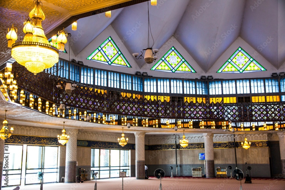 Interior view of national mosque (Masjid Negara) at Kuala Lumpur, Malaysia