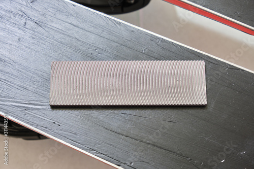 Radial (panzer, panzar) file used for ski edge repairs, tuning, sharpening. Top down view, close up.