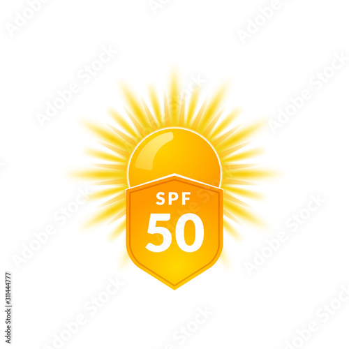 UV radiation sun block icon. Solar ultraviolet uv radiation logo 50spf