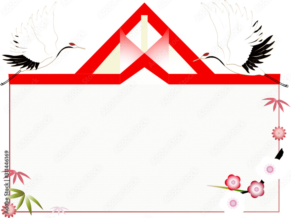 鶴と松竹梅のお祝いイラストメッセージボード白色背景素材 Stock Illustration Adobe Stock