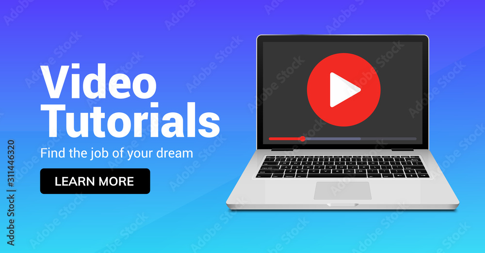 Video tutorial online player icon. Media player for webinar training education tutorial design concept - obrazy, fototapety, plakaty 