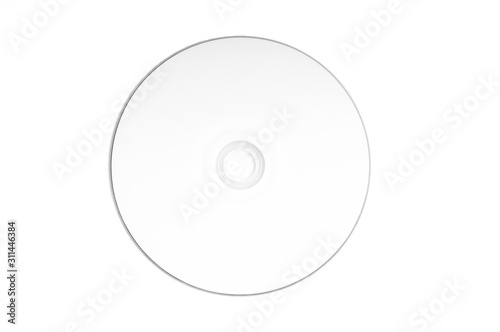 Front side of CD or DVD with blank white surface isolated on white background.