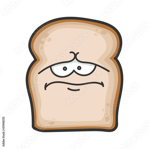 Sad slice of bread cartoon illustration