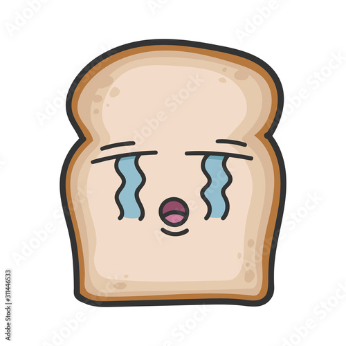 Crying slice of bread cartoon illustration
