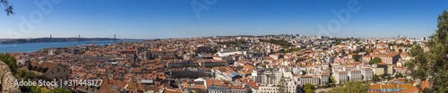 Aerial panoramic view over Lisbon from Castelo de Sao Jorge in summer