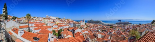 Panoramic view on cruise terminal of Lisbon with church of São Vicente of Fora in summer © Aquarius