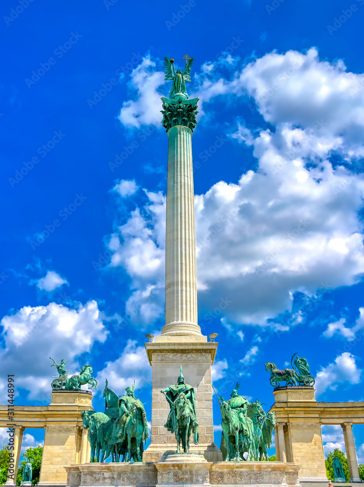 Millennium Monument on the Heroes' Square in Budapest, Hungary.