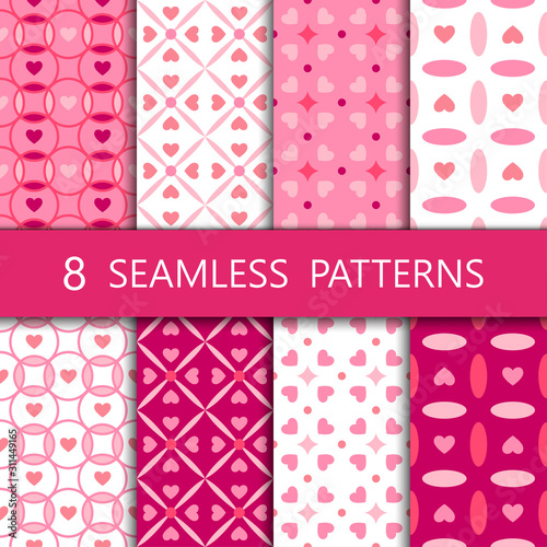 Set of pink heart seamless pattern, vector illustration