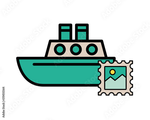 postal service stamp with ship boat